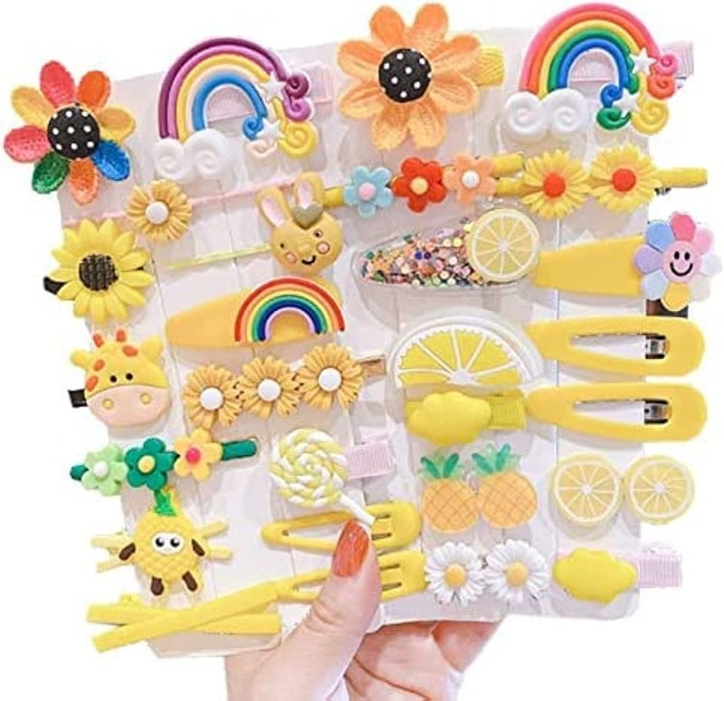 FIgment Hair Clip -Cute Fruit Cartoon Animal Shape Hair Clip Pins Set for Baby Girls, Little Girl Clip Set Hair Stuff Kids Accessory, Flower Candy, Fruits Rainbow, Butterflies for Hairstyles (Yellow) - Image 2