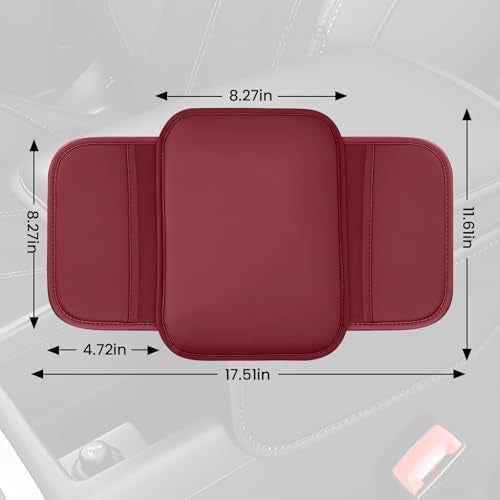 Wogomz Car Center Console Cover 11683 Leather Car Armrest Cushion Pad with 2 Storage Pockets Comfortable Arm Rest Box Cover Mat for Most Vehicles Universal Interior Accessories Wine Red - Image 3