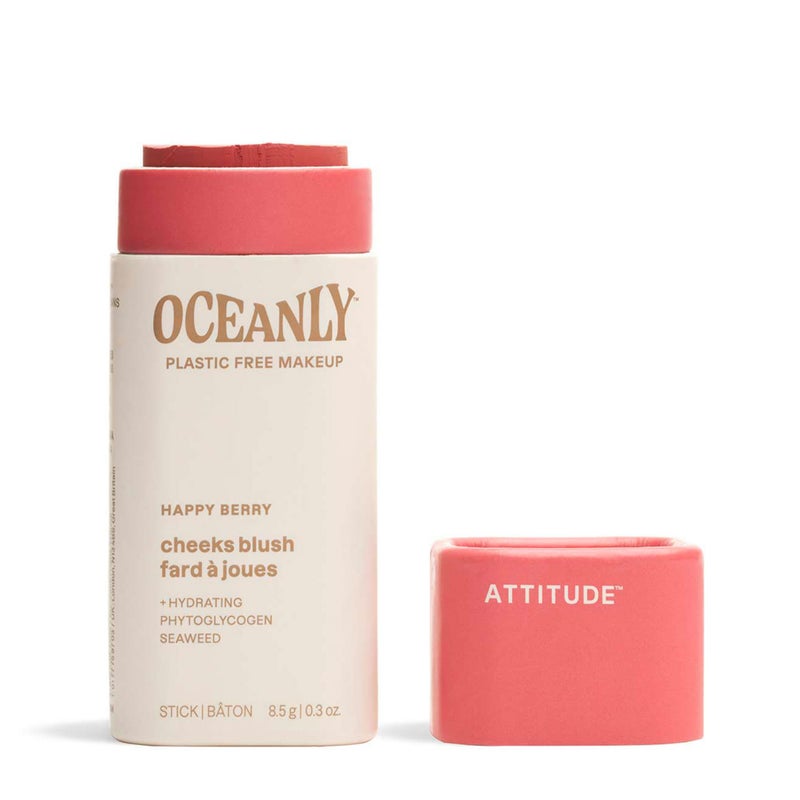 ATTITUDE Oceanly Plastic-Free Lightweight Blush Stick, Titanium Dioxide-Free, EWG Verified, Vegan & Cruelty-free Makeup, Happy Berry, 0.3 Ounces - Image 1