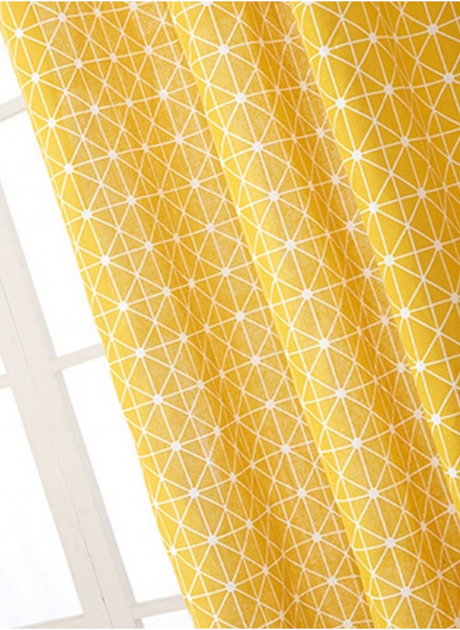 Generic - Nordic Style Cotton And Linen Checkerbaord Lattice Printed Half Blackout Curtain Yellow 140 x 215centimeter - Image 1
