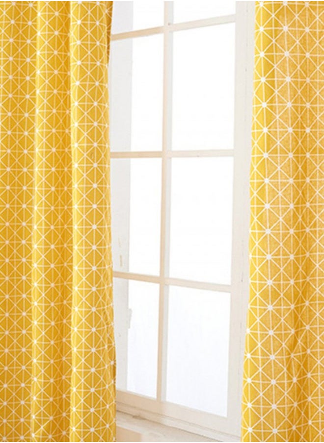 Generic - Nordic Style Cotton And Linen Checkerbaord Lattice Printed Half Blackout Curtain Yellow 140 x 215centimeter - Image 1