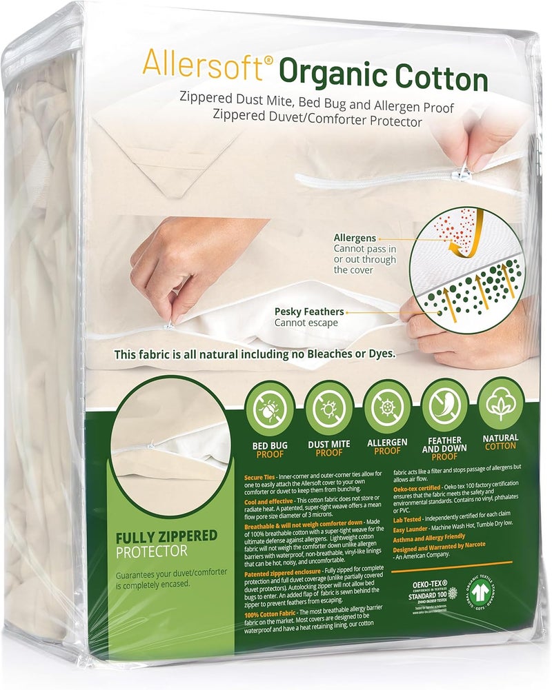 AllersoftUnbleached Organic Cotton Dust Pet Dander Feather and Pollen Allergy Control Comforter Protector  Duvet Cover - Image 1