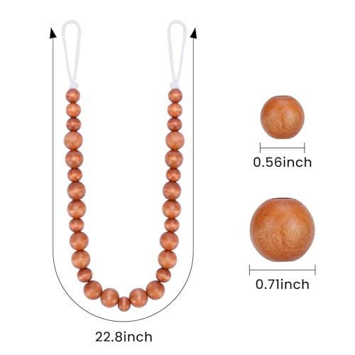 KLOGTSIND Wood Bead Curtain Tiebacks, KLOGTSIND Set of 2 Curtain Holdbacks for Thin or Thick Window Draperies, Boho Farmhouse Curtain Tiebacks with Hooks, Curtain Tie Backs for Home Office Room Decor - Image 4