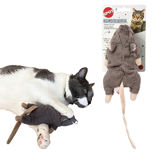 SPOT Big Mouse Bertha Cat Toy with Catnip Lifelike Plush Mouse Crinkle Sound Large 7in Size for Cuddling Chasing Playing Assorted Colors - Image 1