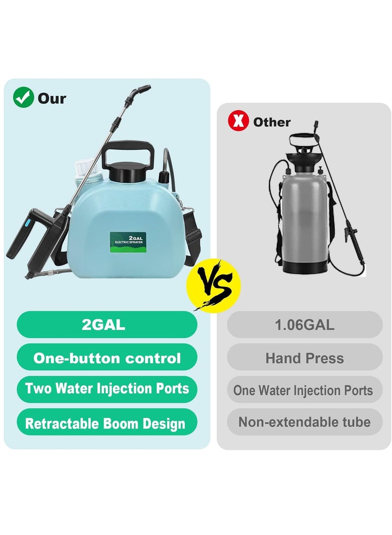 Excefore Battery Powered Sprayer 2 Gallon, Upgrade Powerful Electric Sprayer with 3 Mist Nozzles, Retractable Wand, Rechargeable Handle, Garden Sprayer with Adjustable Shoulder Strap for Lawn & Garden - Image 3