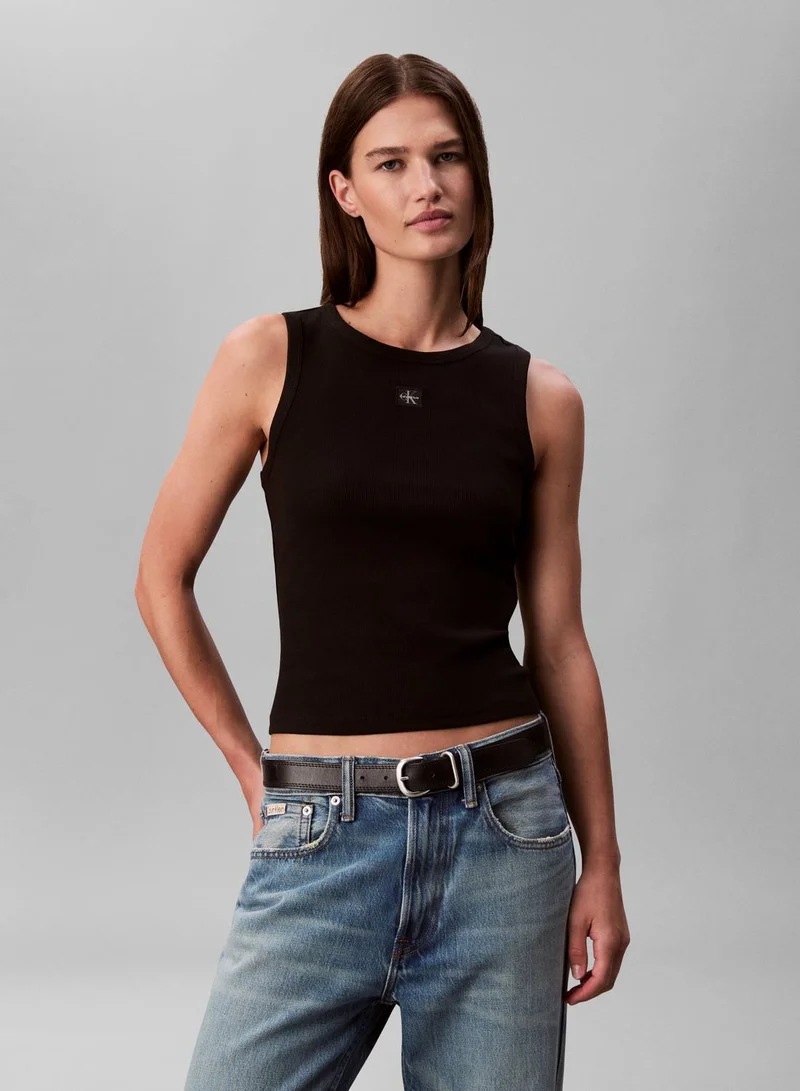 Calvin Klein Jeans Black Ribbed Cotton Badge Tank Top for Women | Best Price UAE