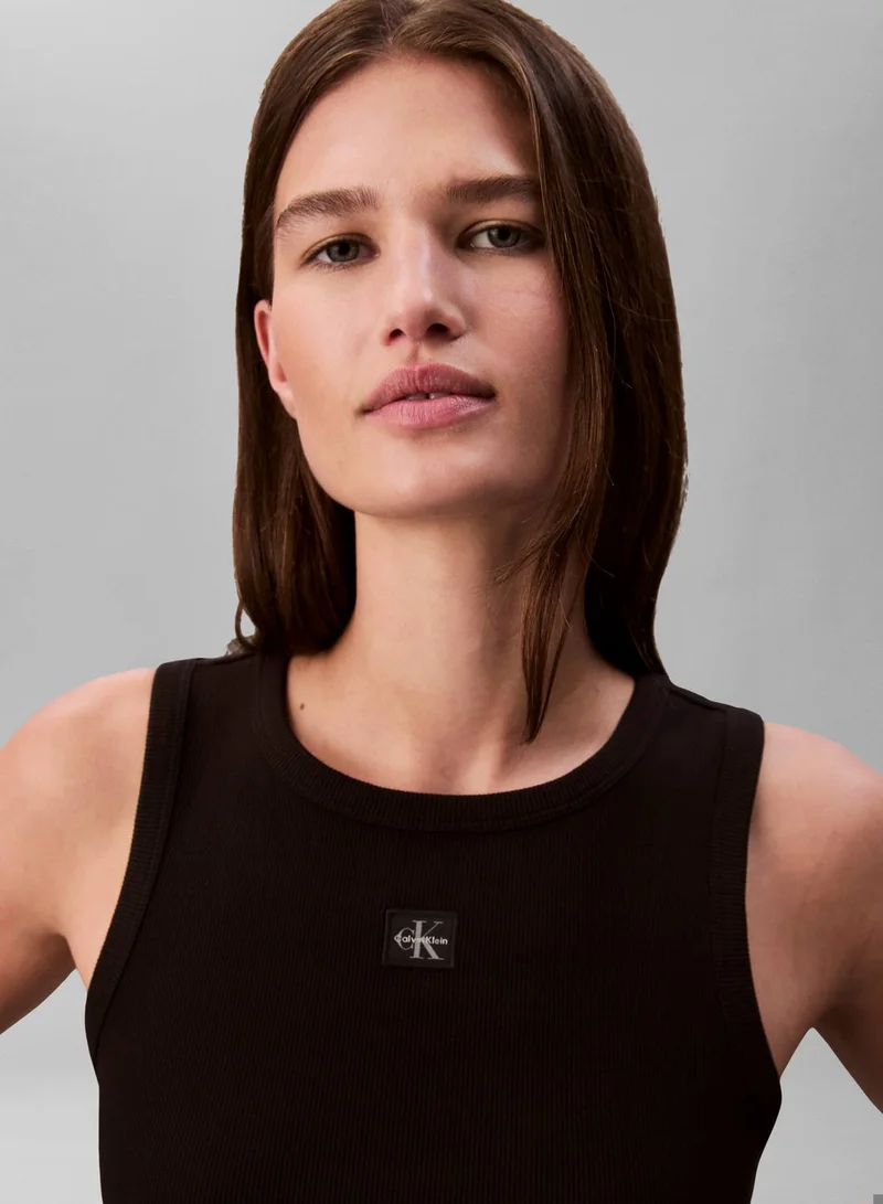 Calvin Klein Jeans Black Ribbed Cotton Badge Tank Top for Women | Best Price UAE