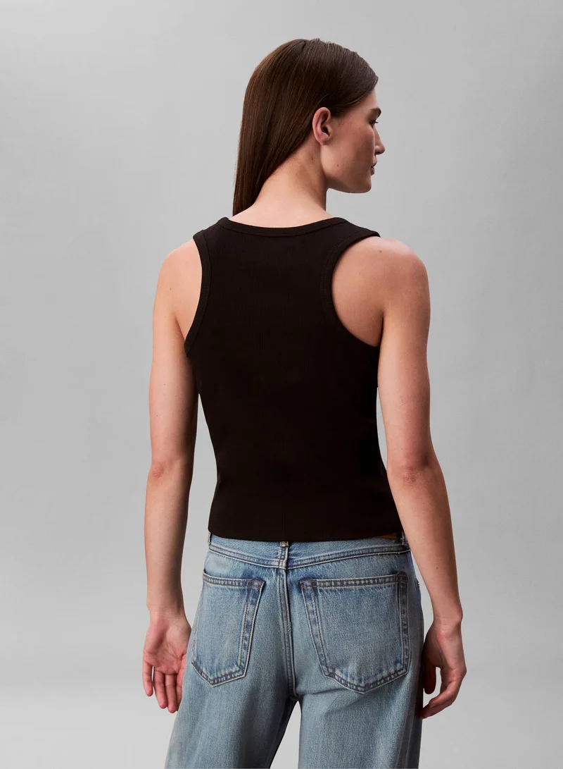 Calvin Klein Jeans Black Ribbed Cotton Badge Tank Top for Women | Best Price UAE