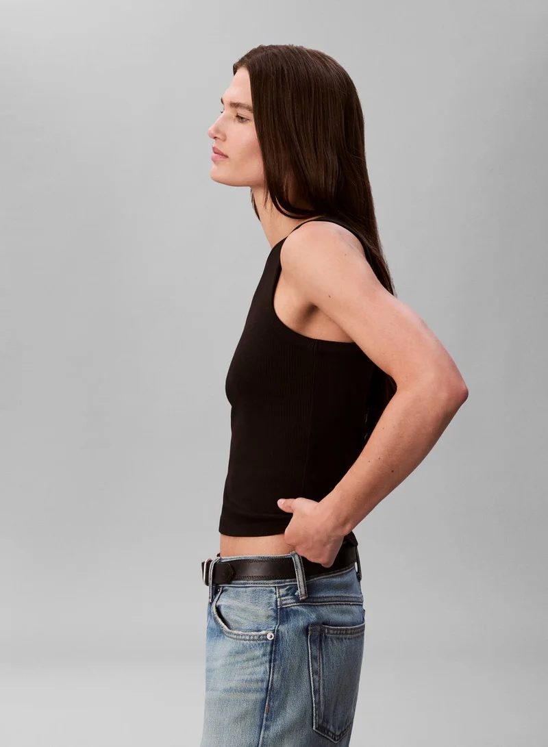 Calvin Klein Jeans Black Ribbed Cotton Badge Tank Top for Women | Best Price UAE