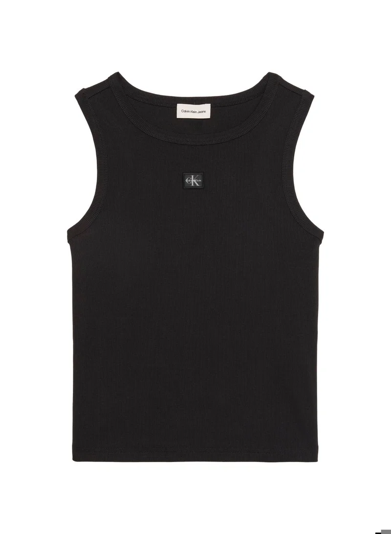 Calvin Klein Jeans Black Ribbed Cotton Badge Tank Top for Women | Best Price UAE