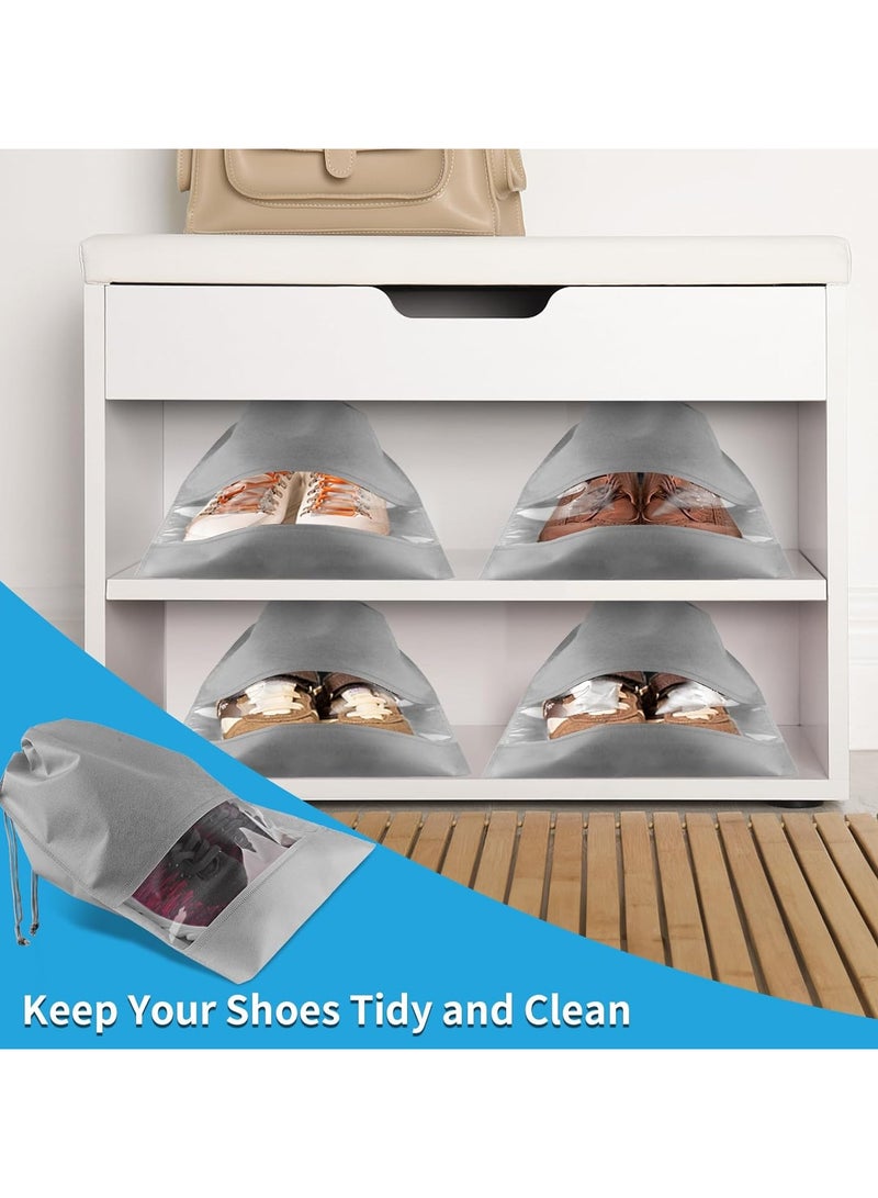 10 Piece Set With Rope Travel Shoe Bag, Large Shoe Storage Bag, Men's And Women's Transparent Drawstring Bag, Gray Travel Shoe Bag -10 With Transparent Windows, Non-Woven Drawstring  - Image 3