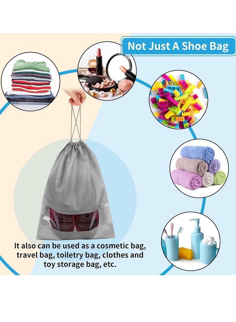 10 Piece Set With Rope Travel Shoe Bag, Large Shoe Storage Bag, Men's And Women's Transparent Drawstring Bag, Gray Travel Shoe Bag -10 With Transparent Windows, Non-Woven Drawstring  - Image 4