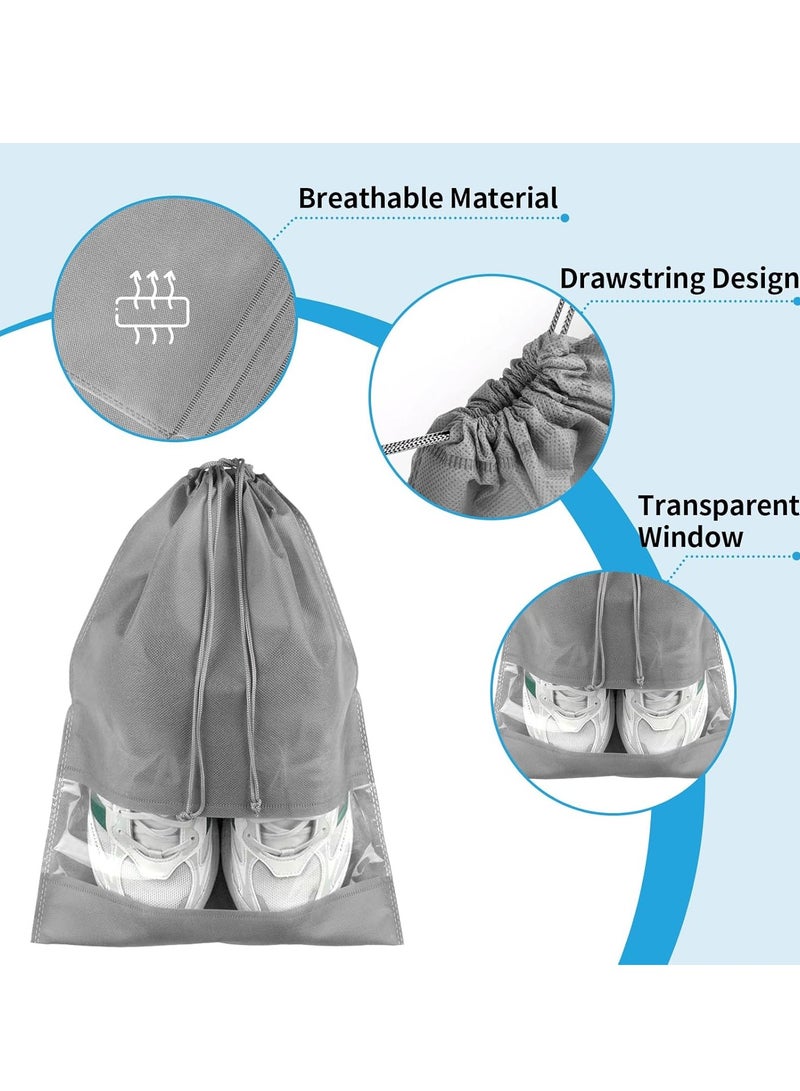 10 Piece Set With Rope Travel Shoe Bag, Large Shoe Storage Bag, Men's And Women's Transparent Drawstring Bag, Gray Travel Shoe Bag -10 With Transparent Windows, Non-Woven Drawstring  - Image 5