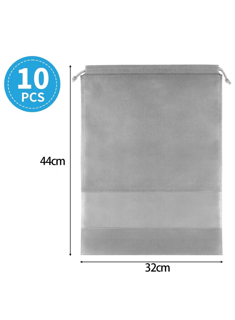 10 Piece Set With Rope Travel Shoe Bag, Large Shoe Storage Bag, Men's And Women's Transparent Drawstring Bag, Gray Travel Shoe Bag -10 With Transparent Windows, Non-Woven Drawstring  - Image 2