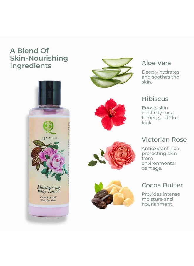 QAADU - Moisturizing Body Lotion With Cocoa Butter & Victorian Rose, 200 Ml - Deep Hydration For Soft, Glowing Skin, With Aloe Vera & Olive Oil, Quick Absorbing, Suitable For All Skin Types - Image 1