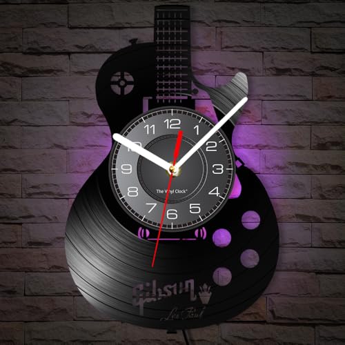 Timethink Acoustic Guitar 12" LED Vinyl Wall Clock 7 Colors Changing with Remote Control Musical Instrument Bedroom Wall Decor Vinyl Record Night Light Wall Clock Rock N Roll Music Gift for Men Cave - Image 5