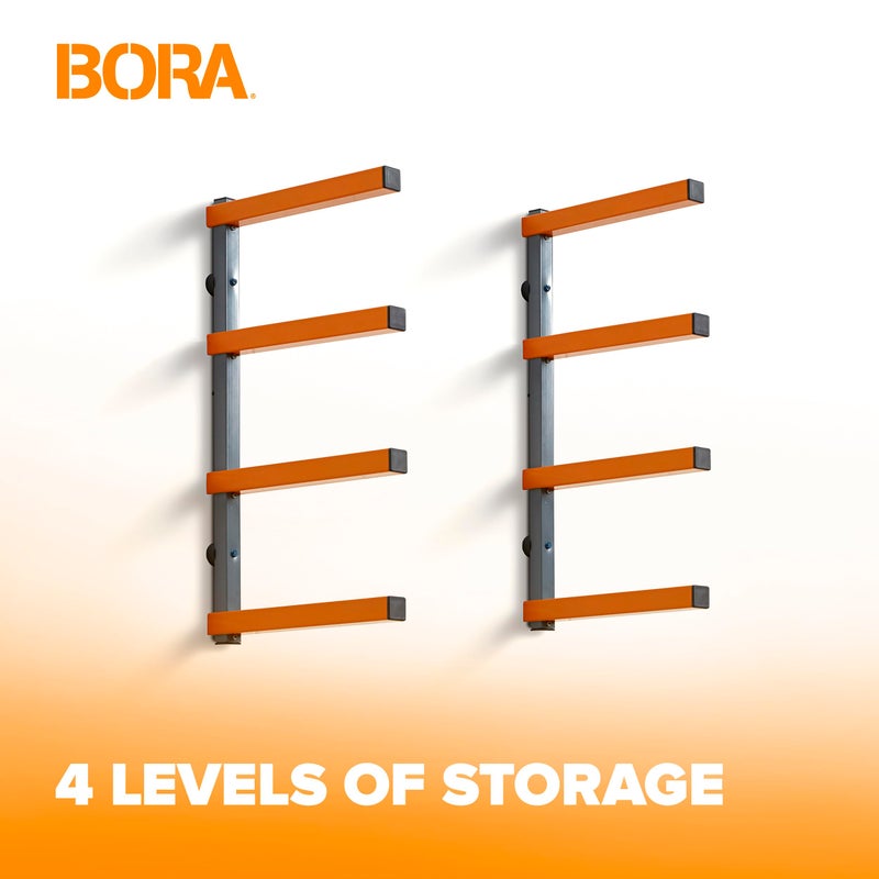 Bora Portamate 4-Level Lumber Rack - Wood Storage Rack and Garage Wall Storage Rack for Indoor/Outdoor Use - Material Rack Wall Mount Storage System and Lumber Storage Rack - PBR-0410, Orange/Gray - Image 3
