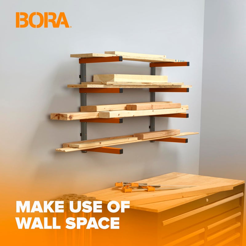 Bora Portamate 4-Level Lumber Rack - Wood Storage Rack and Garage Wall Storage Rack for Indoor/Outdoor Use - Material Rack Wall Mount Storage System and Lumber Storage Rack - PBR-0410, Orange/Gray - Image 5