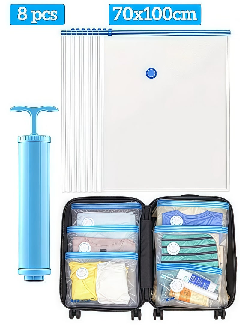 Premium Vacuum Storage Bags 70x100cm, 8 Pack, Reusable Space Saving Storage Bags for Clothes, Mattresses, Blankets, Duvets, Pillows, Quilts, Comforters, Travel (with Hand Pump) - Image 1