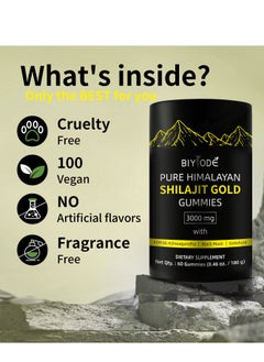 BIYODE Pure Himalayan Shilajit Gummies Gold I Lab Tested I No Added Sugar I Ashwagandha, Gokshura| Fulvic Acid & 85+ Trace Minerals I for Men, Women I Non-GMO I 100% Natural & Organic I 60 Gummy  - Image 2