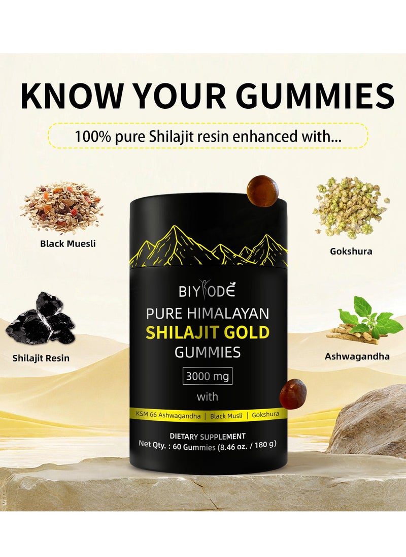 BIYODE - Pure Himalayan Shilajit Gummies Gold I Lab Tested I No Added Sugar I Ashwagandha, Gokshura| Fulvic Acid & 85+ Trace Minerals I for Men, Women I Non-GMO I 100% Natural & Organic I 60 Gummy - Image 1
