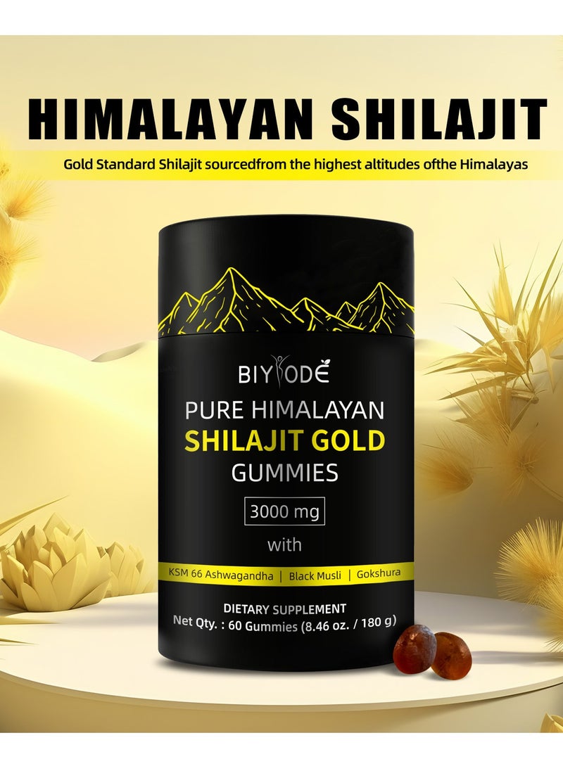 BIYODE - Pure Himalayan Shilajit Gummies Gold I Lab Tested I No Added Sugar I Ashwagandha, Gokshura| Fulvic Acid & 85+ Trace Minerals I for Men, Women I Non-GMO I 100% Natural & Organic I 60 Gummy - Image 1