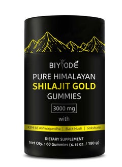 Pure Himalayan Shilajit Gummies Gold I Lab Tested I No Added Sugar I Ashwagandha, Gokshura| Fulvic Acid & 85+ Trace Minerals I for Men, Women I Non-GMO I 100% Natural & Organic I 60 Gummy