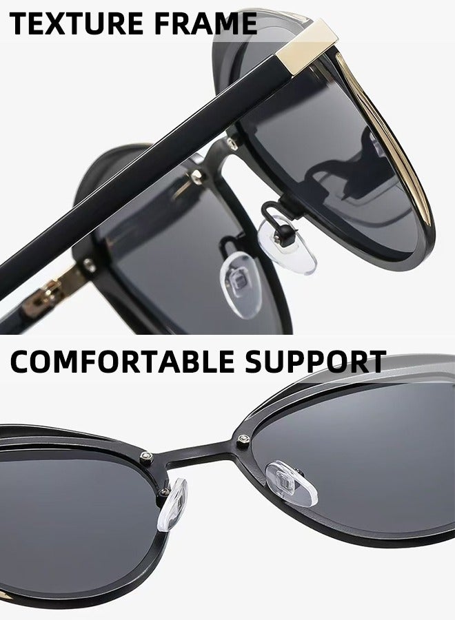 نظارات شمسية مستقطبة عالية الدقة على شكل عين القطة | إطار ذهبي عتيق وعدسات رمادية سوداء | حماية من الأشعة فوق البنفسجية 400 | بيان أزياء مضاد للتوهج | نظارات شمسية أنيقة خفيفة الوزن مصنوعة من سبائك معدنية ملونة فاخرة توفر حماية من الأشعة فوق البنفسجية - Image 3