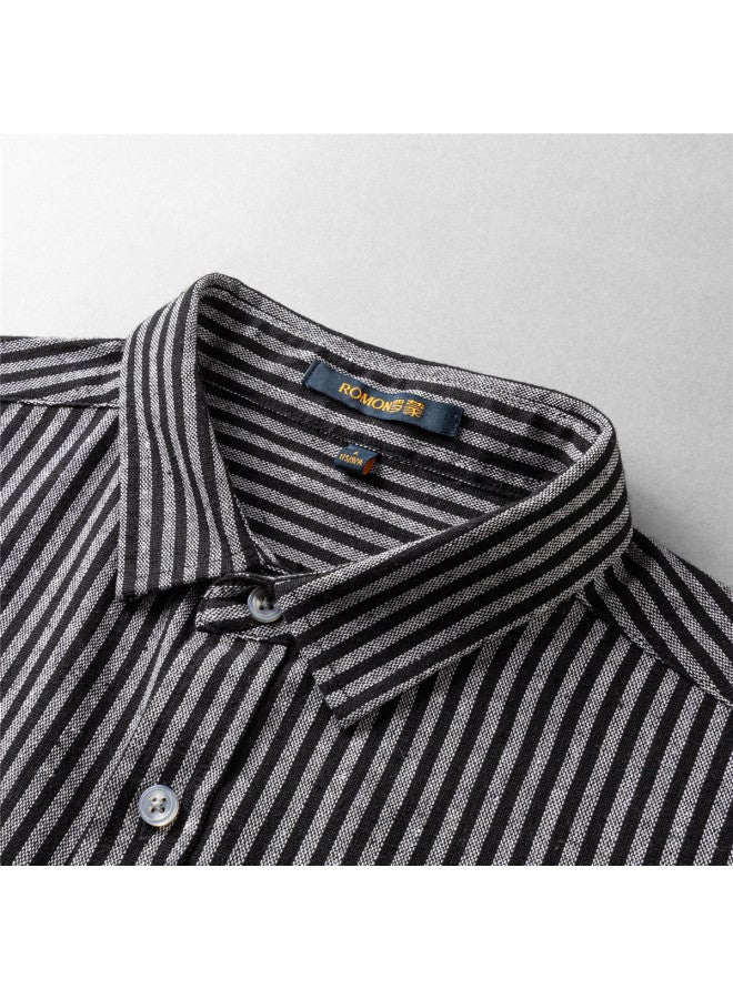 ROMON Two-way Wear With Linen】men's Striped Long Sleeve Shirt, Breathable And Comfortable Men's Shirt - Image 5