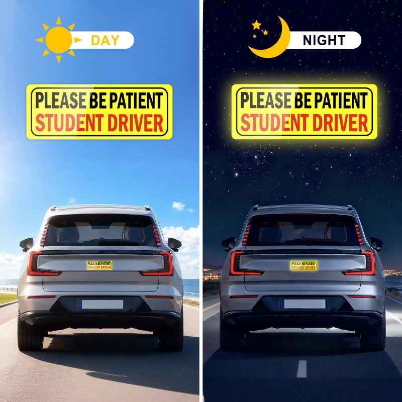 JUSTTOP Please Be Patient Student Driver, Student Driver Magnet for Car, New Driver Magnet for Car, Reusable Movable Reflective Safety Warning Bumper Magnets - Image 5