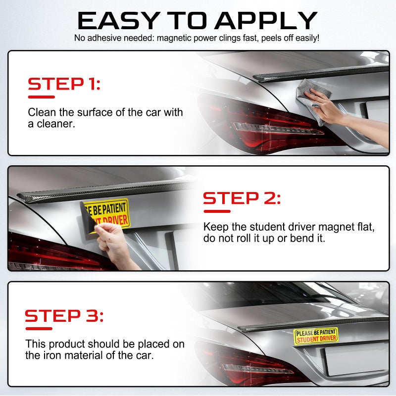 JUSTTOP Please Be Patient Student Driver, Student Driver Magnet for Car, New Driver Magnet for Car, Reusable Movable Reflective Safety Warning Bumper Magnets - Image 4