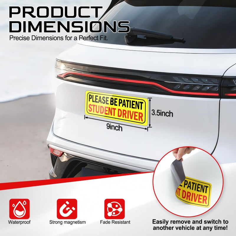 JUSTTOP Please Be Patient Student Driver, Student Driver Magnet for Car, New Driver Magnet for Car, Reusable Movable Reflective Safety Warning Bumper Magnets - Image 3