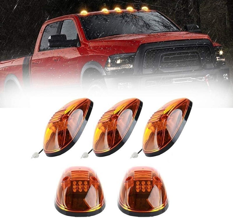 KOMAS 5pcs Cab Roof Marker Lights, Roof Top Lamp Running Light Replacement for 1994-2002 Dodge Ram 1500 2500 3500 4500, and other Truck,SUV (Amber Lens With Amber LED)