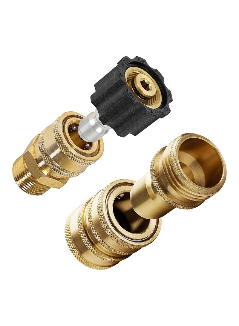Pressure Washer Adapter Set, M22-14mm to 3/8 Quick Connect Kit, 3/4 Garden Hose Quick Release Fittings, Solid Brass, Tool Daily Quick Connect Kit, Metric Stainless Steel, 4PCS - Image 1