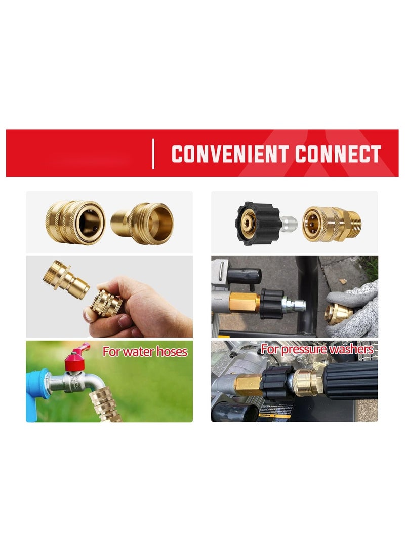 Pressure Washer Adapter Set, M22-14mm to 3/8 Quick Connect Kit, 3/4 Garden Hose Quick Release Fittings, Solid Brass, Tool Daily Quick Connect Kit, Metric Stainless Steel, 4PCS - Image 5