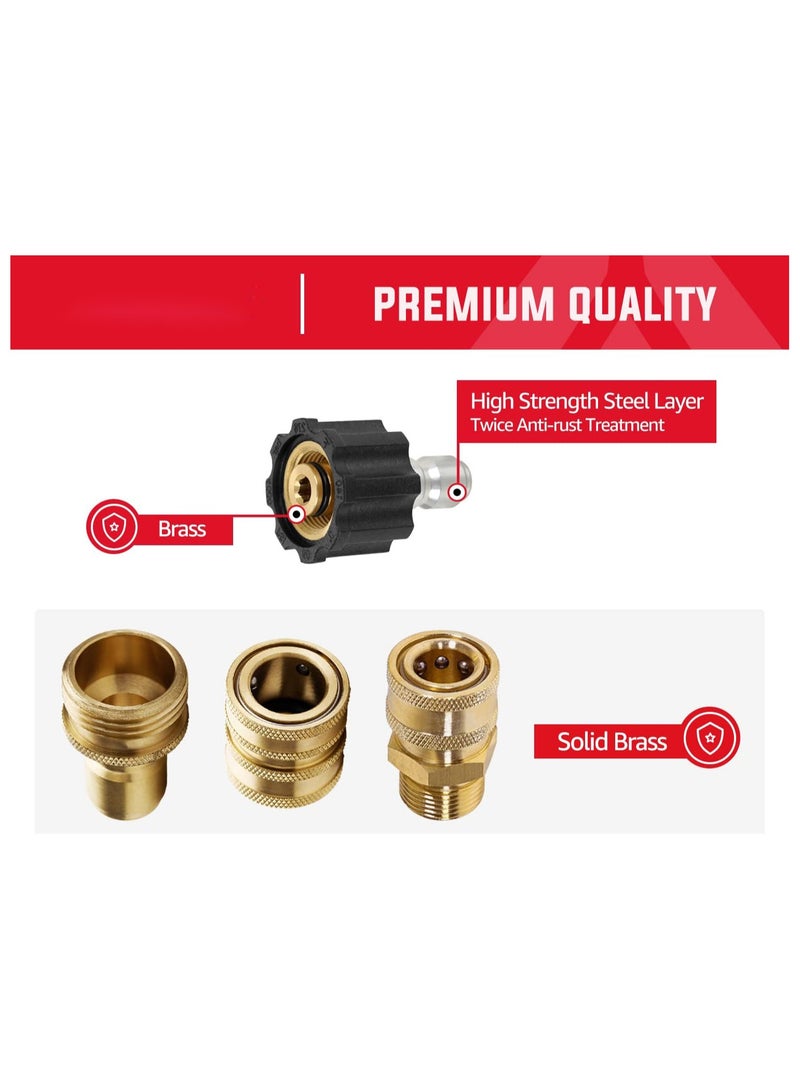 Pressure Washer Adapter Set, M22-14mm to 3/8 Quick Connect Kit, 3/4 Garden Hose Quick Release Fittings, Solid Brass, Tool Daily Quick Connect Kit, Metric Stainless Steel, 4PCS - Image 3