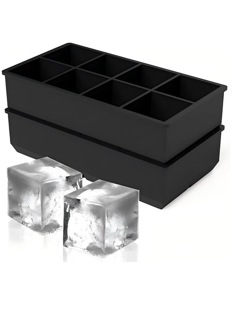 Ice Cube Tray, Ice Cube Maker (Pack of 2) - Flexible 8 Cavity Square Large Ice Cube Trays, Silicone Ice Cube Tray, Ice Cube Mold, Slow Melting Ice Cube for Chilling Cocktails, Drinks, Juice