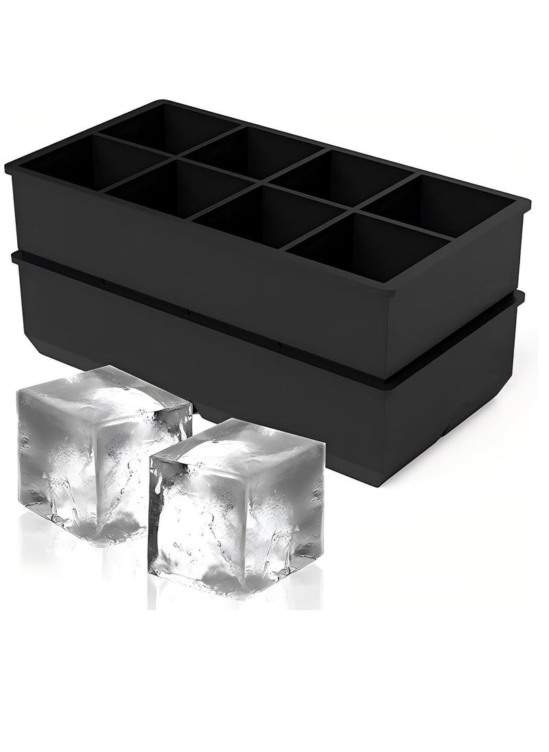 ZIMNEST - Ice Cube Tray, Ice Cube Maker (Pack of 2) - Flexible 8 Cavity Square Large Ice Cube Trays, Silicone Ice Cube Tray, Ice Cube Mold, Slow Melting Ice Cube for Chilling Cocktails, Drinks, Juice - Image 1