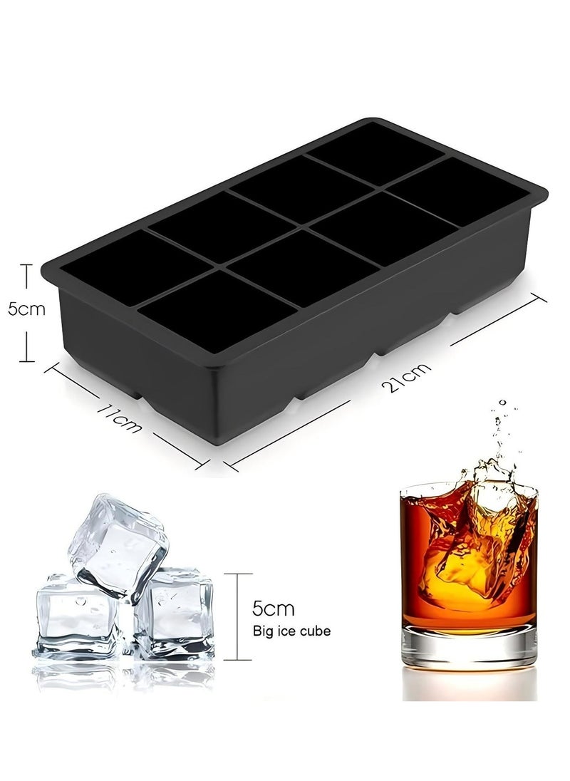 ZIMNEST - Ice Cube Tray, Ice Cube Maker (Pack of 2) - Flexible 8 Cavity Square Large Ice Cube Trays, Silicone Ice Cube Tray, Ice Cube Mold, Slow Melting Ice Cube for Chilling Cocktails, Drinks, Juice - Image 1