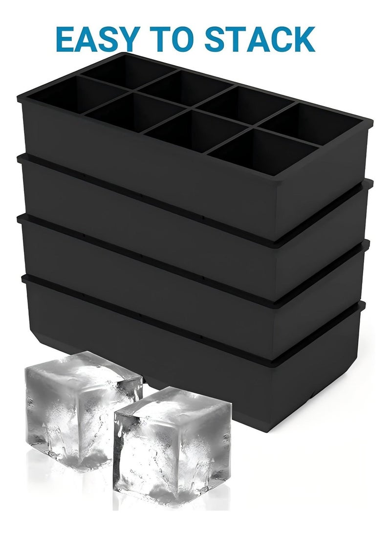 ZIMNEST - Ice Cube Tray, Ice Cube Maker (Pack of 2) - Flexible 8 Cavity Square Large Ice Cube Trays, Silicone Ice Cube Tray, Ice Cube Mold, Slow Melting Ice Cube for Chilling Cocktails, Drinks, Juice - Image 1