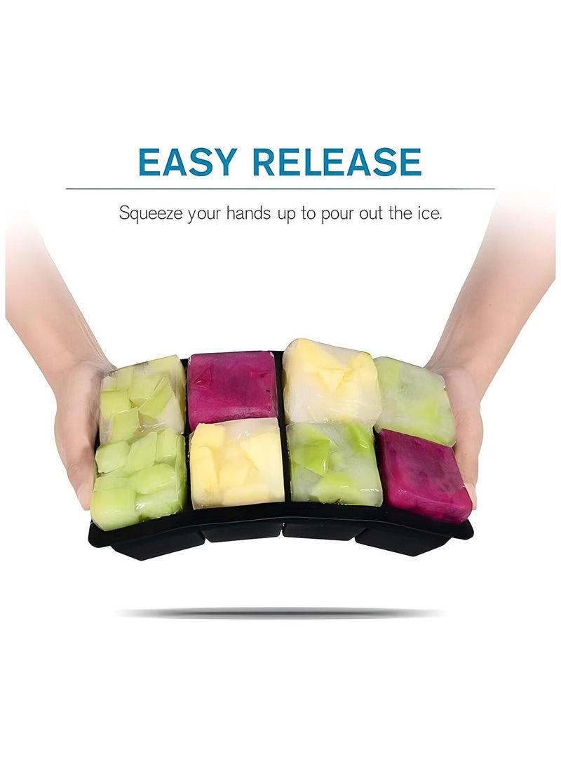 ZIMNEST - Ice Cube Tray, Ice Cube Maker (Pack of 2) - Flexible 8 Cavity Square Large Ice Cube Trays, Silicone Ice Cube Tray, Ice Cube Mold, Slow Melting Ice Cube for Chilling Cocktails, Drinks, Juice - Image 1