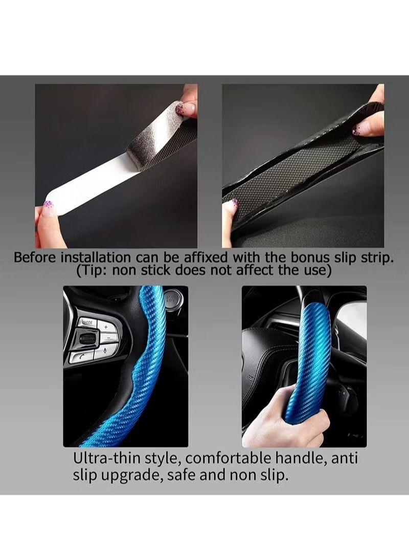Generic New Carbon Fiber Anti-Skid Pattern Steering Wheel Cover for Women Man, Segmented Steering Wheel Protector, Safe and Non-Slip Car Accessory, Universal Fit 99% Car Wheel Protector (Sapphire Bule) - Image 5