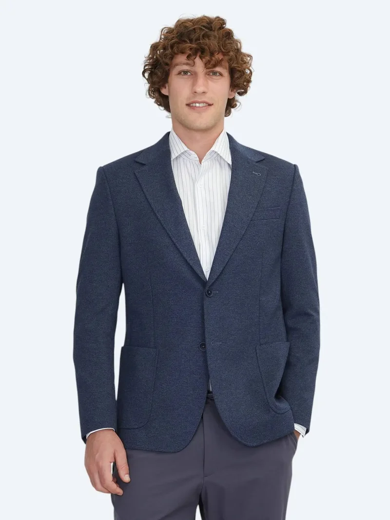 كيب جاكيت عصري مخطط باللون الأزرق