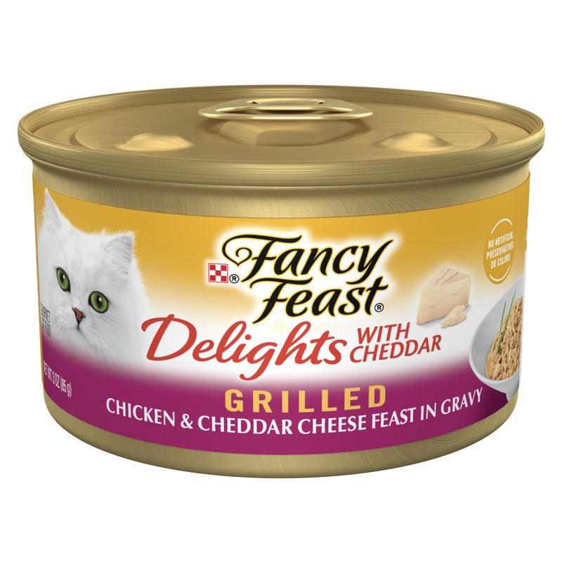 Fancy Feast Purina Fancy Feast Delights With Cheddar Grilled Chicken and Cheddar Cheese Feast in Wet Cat Food Gravy Cat Food - (Pack of 24) 3 oz. Cans - Image 1