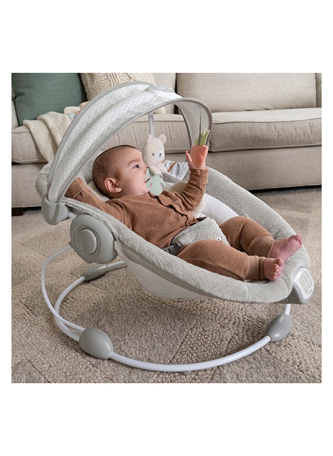 ingenuity - InLighten Baby Bouncer Seat with Light Up Toy Bar and Bunny Tummy Time Pillow Mat - Image 1