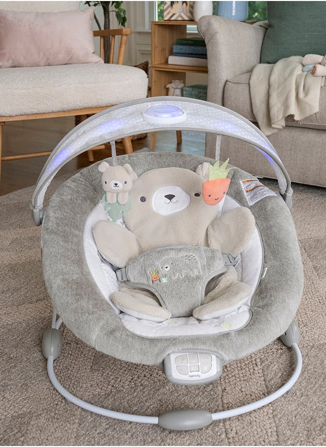 ingenuity - InLighten Baby Bouncer Seat with Light Up Toy Bar and Bunny Tummy Time Pillow Mat - Image 1