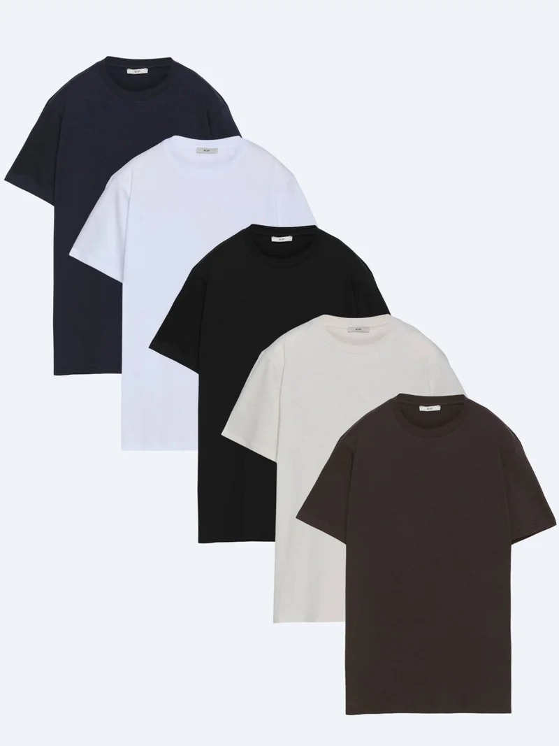 Kip Multicolor 5 5-Pack Plain 100% Cotton T-Shirt