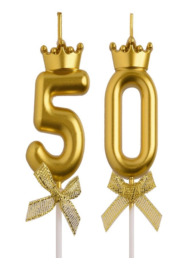 AOOLADA 50th Birthday Candles, Gold 50 Year Old Number Birthday Candles, Number 50 Candles for Men Women, Happy Birthday Party Decorations Cake Topper Gifts for Wedding Anniversary Celebration - Image 1