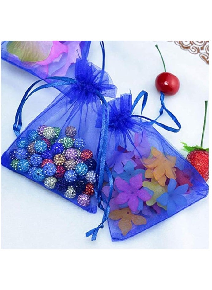 فيتاشيلي 100 قطعة من أكياس تغليف الهدايا باللون الأزرق الملكي، نسيج الأورجانزا الشفاف، مادة متينة، منظم برباط 13 × 18 سم - Image 2