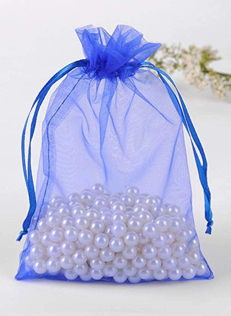 فيتاشيلي 100 قطعة من أكياس تغليف الهدايا باللون الأزرق الملكي، نسيج الأورجانزا الشفاف، مادة متينة، منظم برباط 13 × 18 سم - Image 3